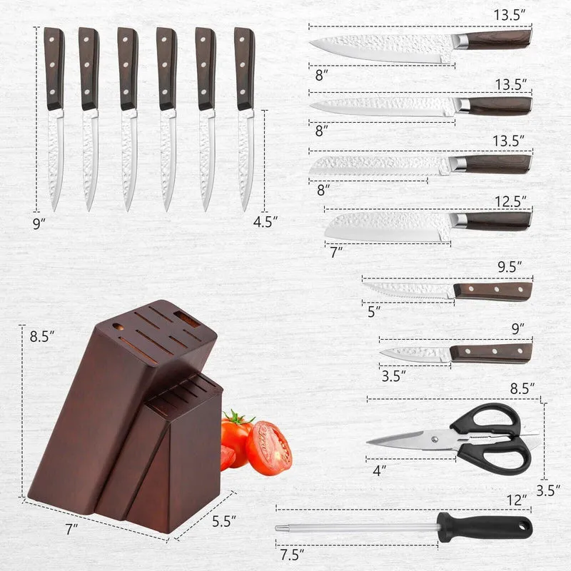 Costway 15 Pieces Stainless Steel Knife Block Set 95032687 with Ergonomic Handle
