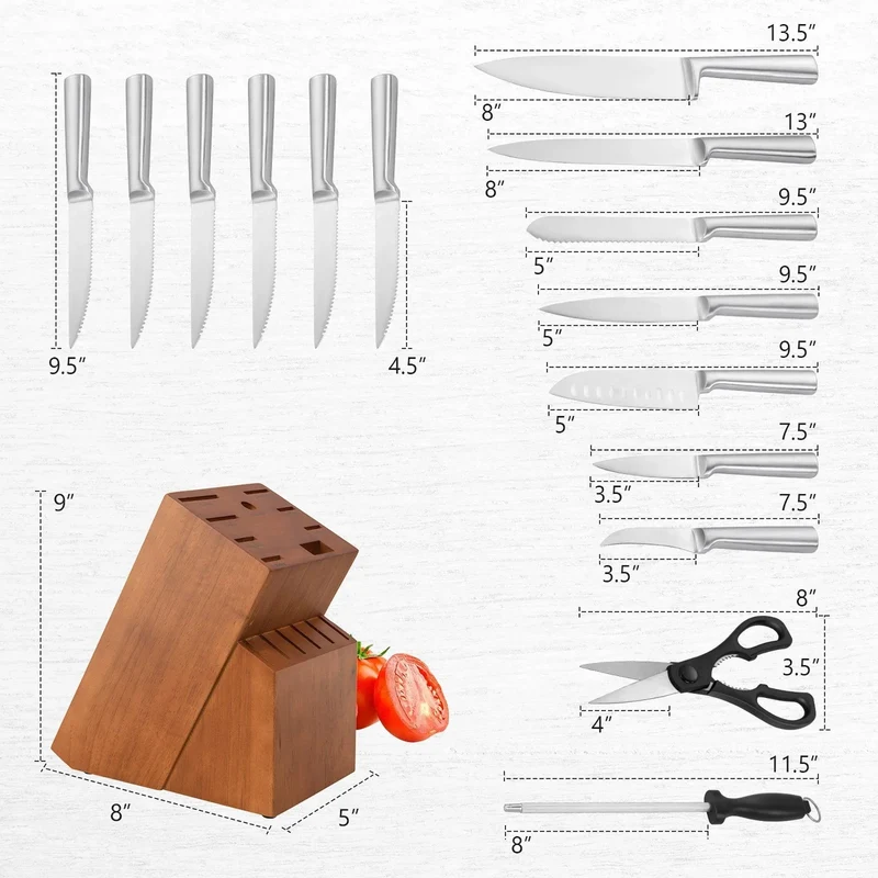 Costway 16-Piece Stainless Stee Kitchen Knife Set with Sharpener 49617582