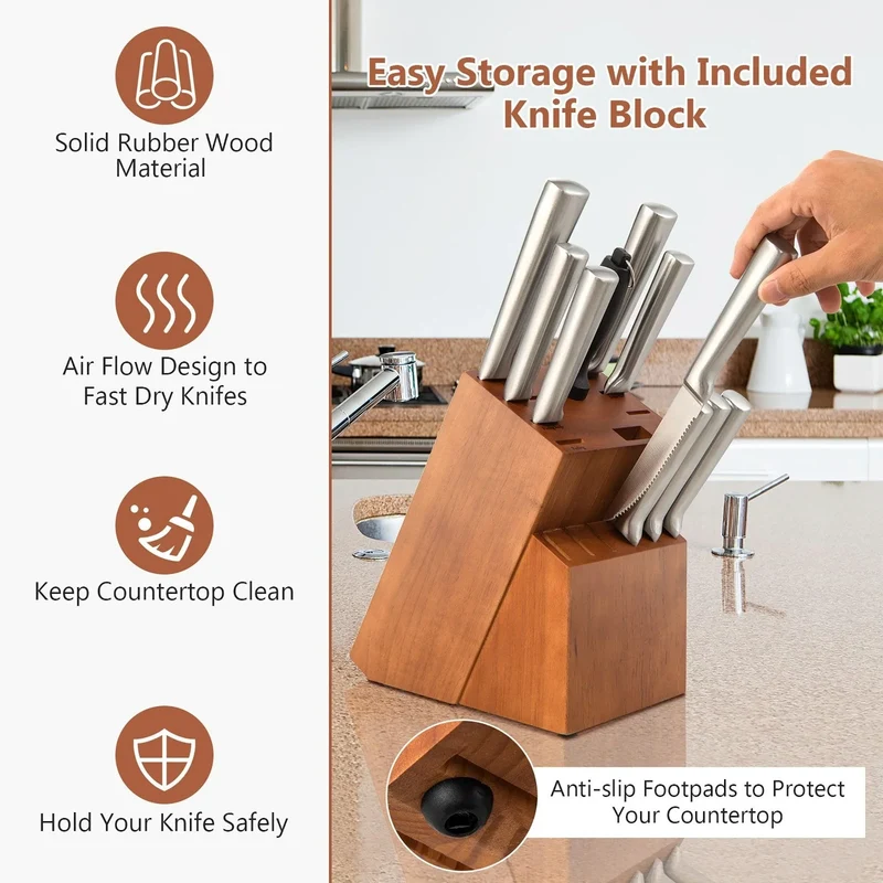 Costway 16-Piece Stainless Stee Kitchen Knife Set with Sharpener 49617582