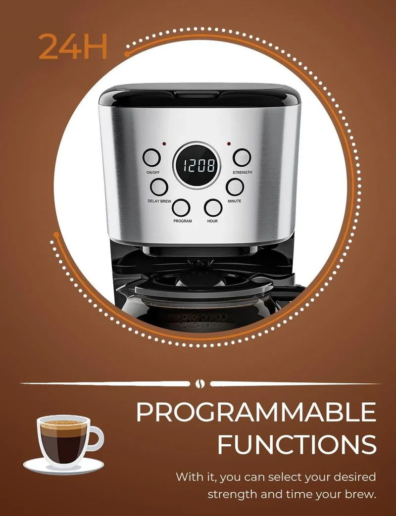Costway Coffee Maker EP24213,12-cup LCD Display Programmable Brew Machine