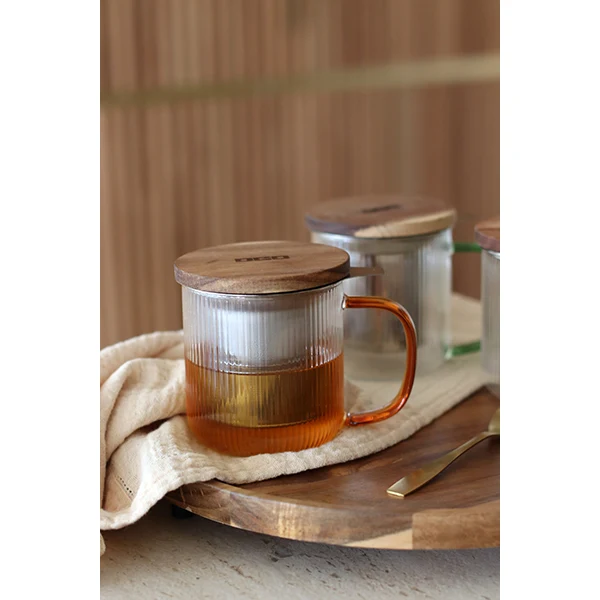 Tisanière mug Karl en verre borosilicate anse ambrée 300 ml Ogo