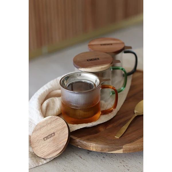 Tisanière mug Karl en verre borosilicate anse ambrée 300 ml Ogo
