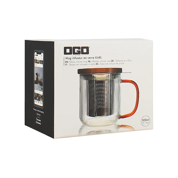 Tisanière mug Karl en verre borosilicate anse ambrée 300 ml Ogo