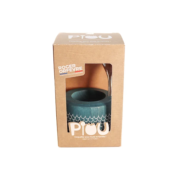 Coffret coquetier et cuillère Piou dragon bleu canard Roger Orfèvre