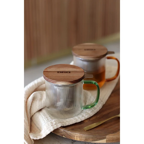 Tisanière mug Karl en verre borosilicate anse verte 300 ml Ogo