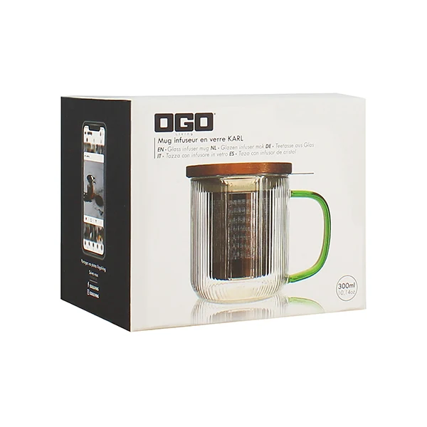 Tisanière mug Karl en verre borosilicate anse verte 300 ml Ogo