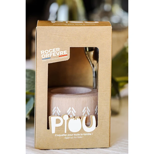 Coffret coquetier et cuillère Piou Indienne rose Roger Orfèvre