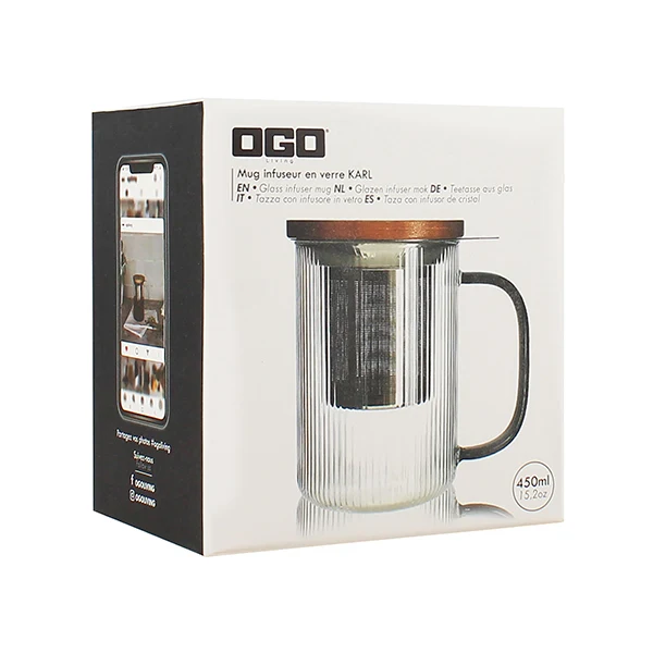 Tisanière mug Karl en verre borosilicate anse gris fumé 475 ml Ogo