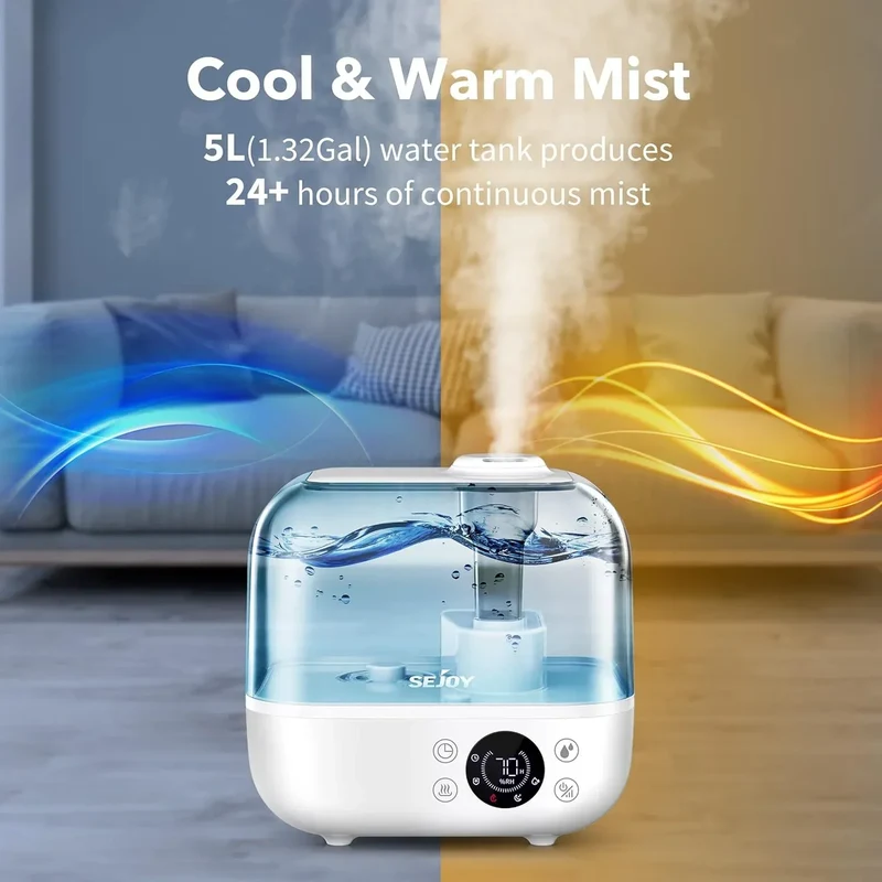 SEJOY 5L Humidifiers for Bedroom Large Capacity Low Noise for Home Office Ultrasonic Mist Humidifier