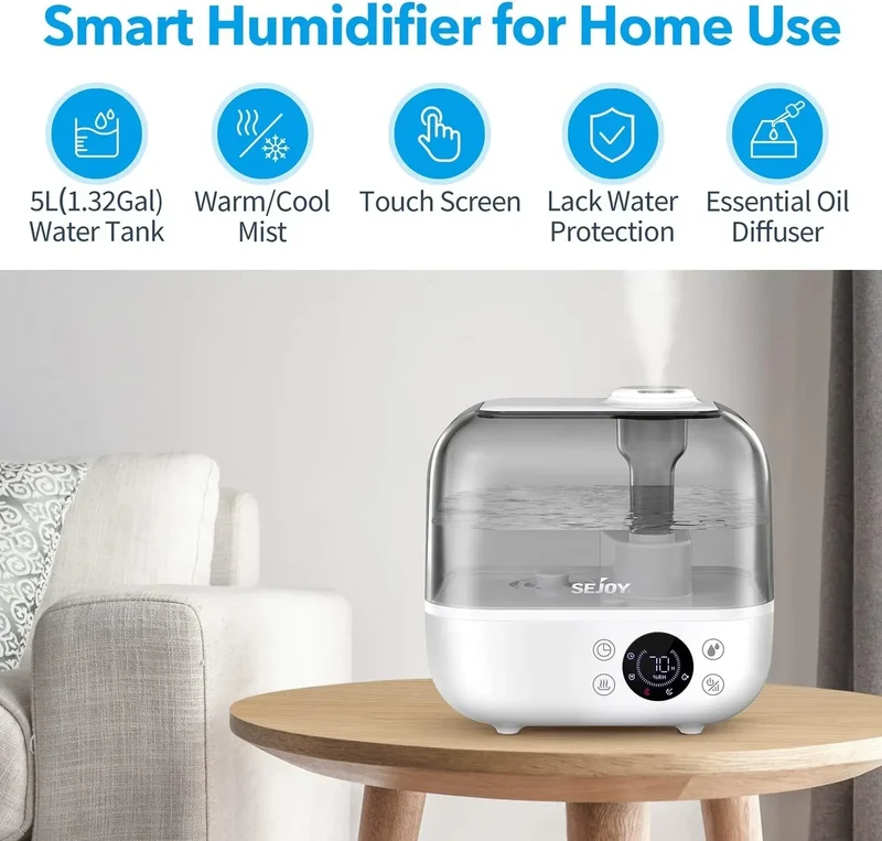 SEJOY 5L Humidifiers for Bedroom Large Capacity Low Noise for Home Office Ultrasonic Mist Humidifier