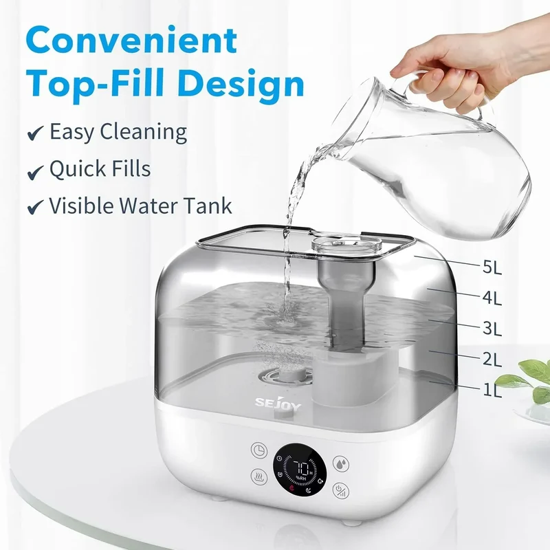 SEJOY 5L Humidifiers for Bedroom Large Capacity Low Noise for Home Office Ultrasonic Mist Humidifier