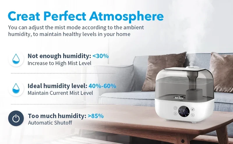 SEJOY 5L Humidifiers for Bedroom Large Capacity Low Noise for Home Office Ultrasonic Mist Humidifier