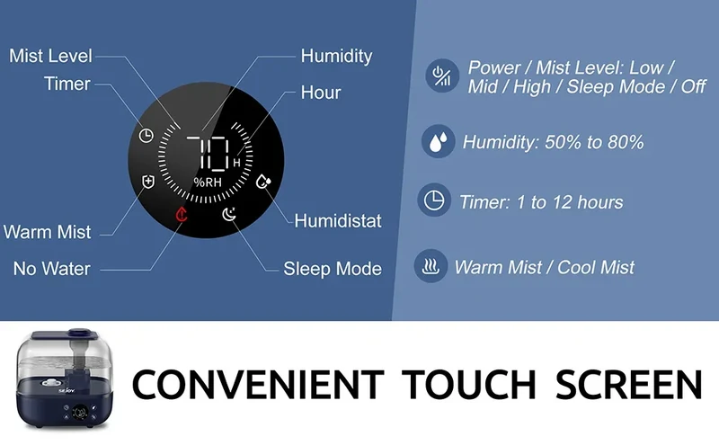 SEJOY 5L Humidifiers for Bedroom Large Capacity Low Noise for Home Office Ultrasonic Mist Humidifier