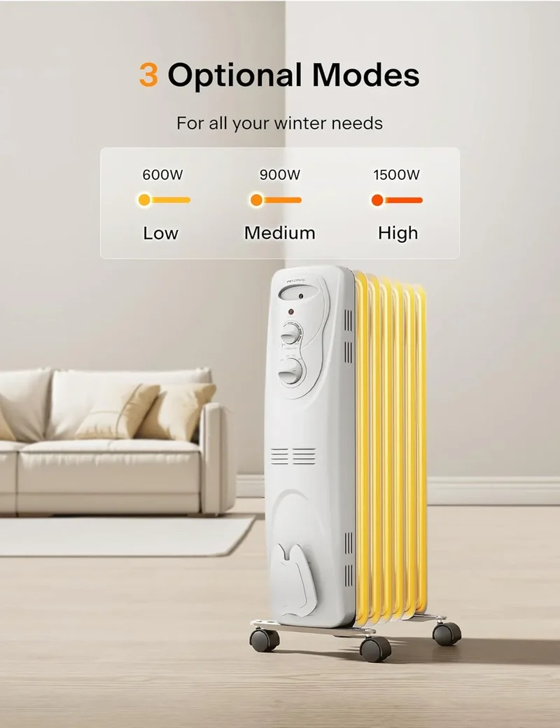 [Pelonis PHO15A2AGW] Electric Oil Filled Radiator Heater | 1500W | White