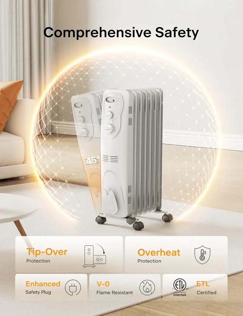 [Pelonis PHO15A2AGW] Electric Oil Filled Radiator Heater | 1500W | White