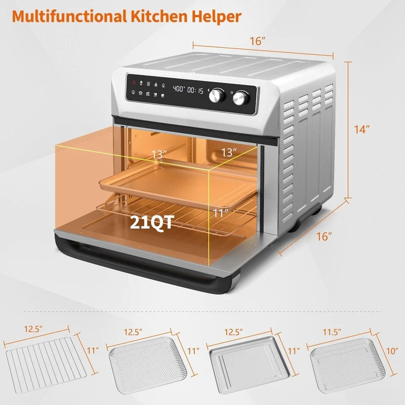 Costway ES10091US-SL Air Fryer Toaster Oven | 21QT | 8-in-1 | 1800W | 360° Convection | 120V