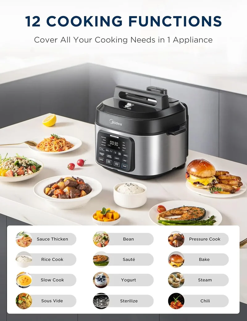 Midea MPC6018AASS Electric Pressure Cooker | 6.5QT | 12 Presets | 110V