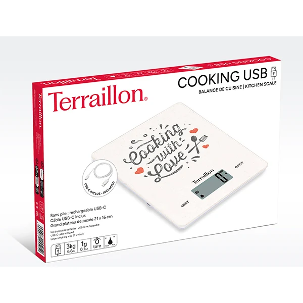 Balance de cuisine rechargeable 3 kg LCD Terraillon