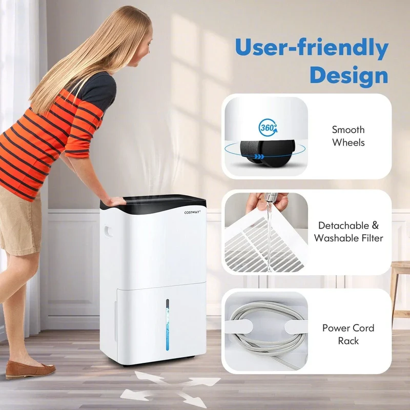 Home 100-Pint Dehumidifier ES10106US-WH,with Smart App and Alexa Control for Home and Basements