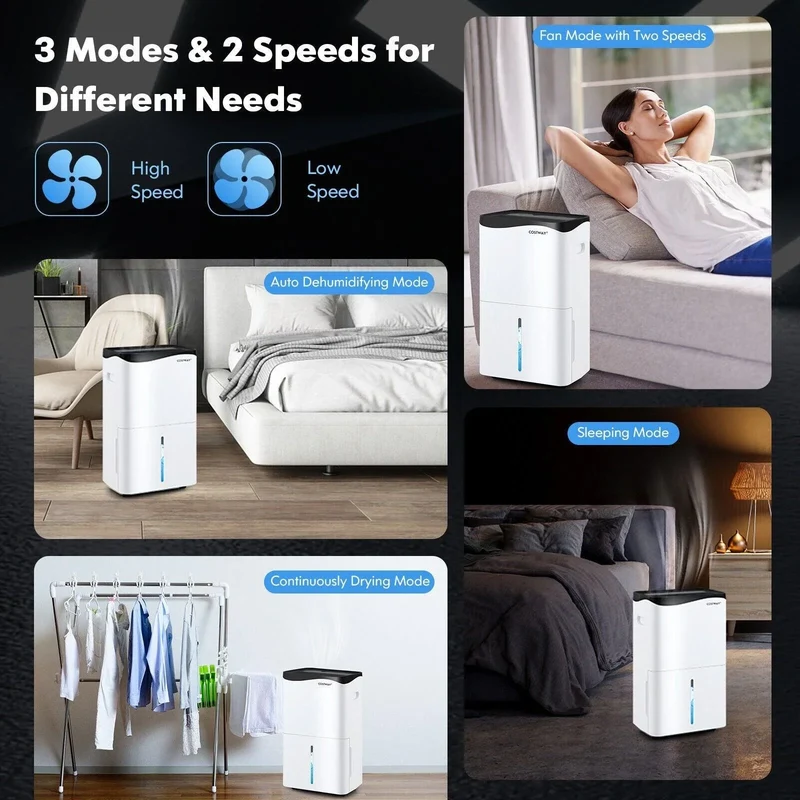 Home 100-Pint Dehumidifier ES10106US-WH,with Smart App and Alexa Control for Home and Basements
