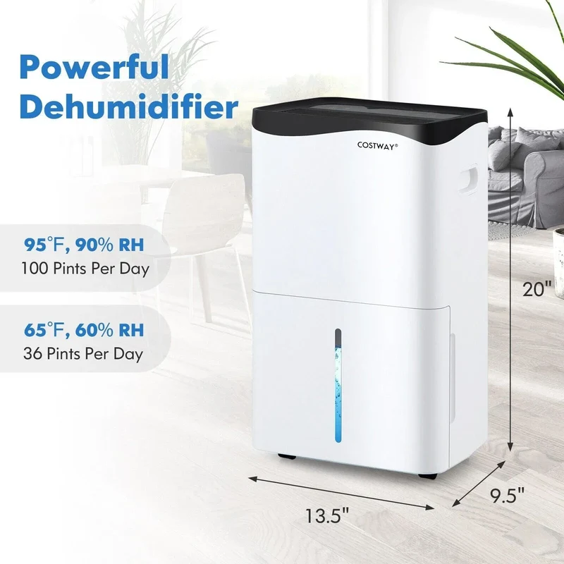 Home 100-Pint Dehumidifier ES10106US-WH,with Smart App and Alexa Control for Home and Basements