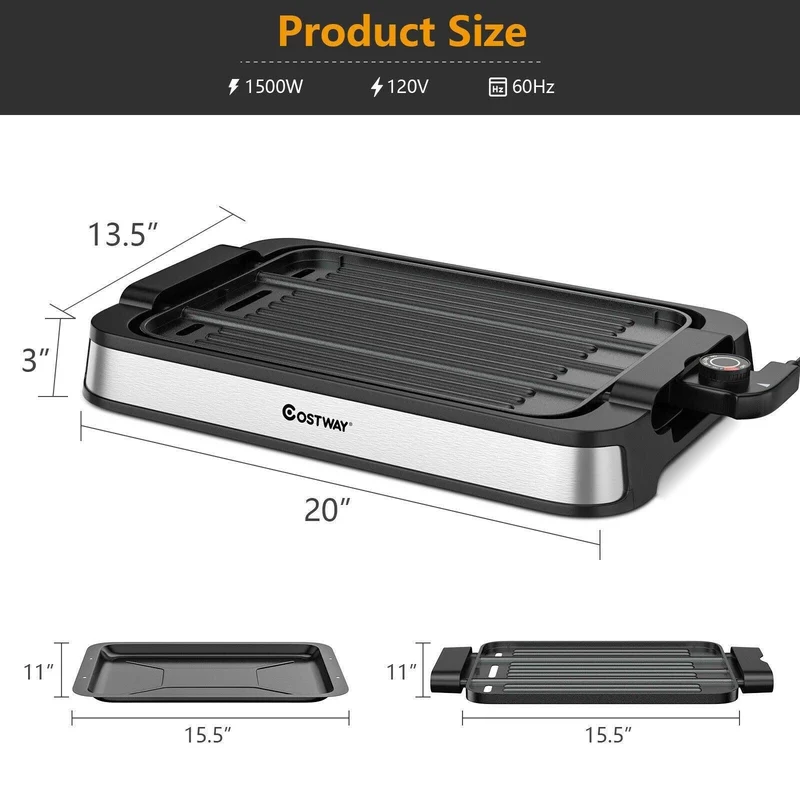 Smokeless Indoor Grill EP24926US,Electric Griddle with Non-stick Cooking Plate,1500W