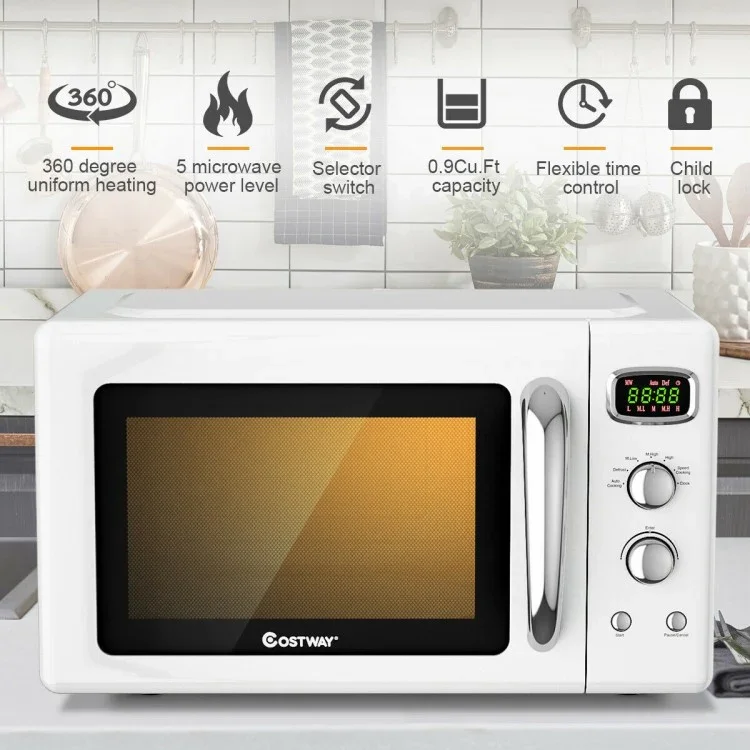 Costway Microwave Oven EP24453 | 0.9 Cu.ft | Retro Countertop | Compact | Yourishop.com