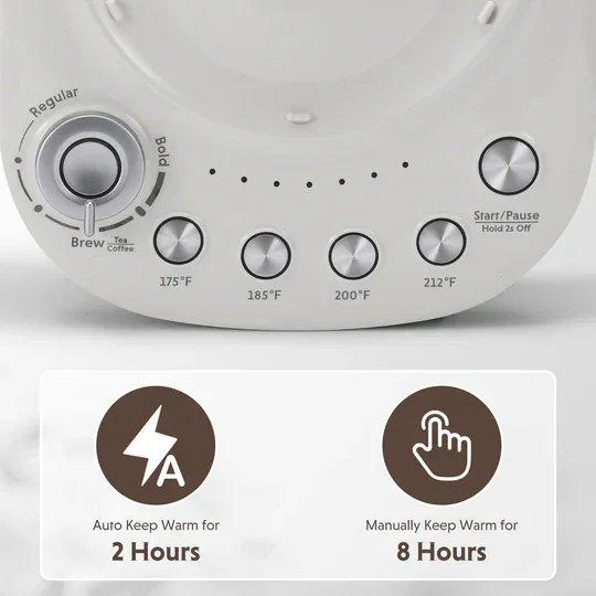 Buydeem K156 Electric Steam Brewer | 1.5L | Tea & Coffee | 6-Strength | Steam Infusion | Oat White | 110V