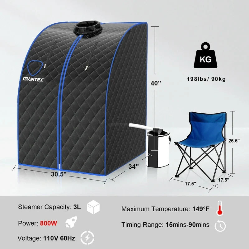 Portable Personal Steam Sauna Spa BA7634US with 3L Blast-proof Steamer Chair