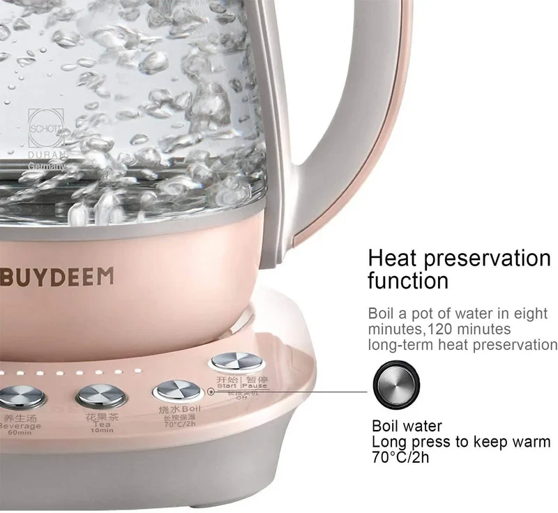 Buydeem K2693 Health Kettle | 1.5L | Pot-in-Pot | 9 Modes | Schott Glass | 110V