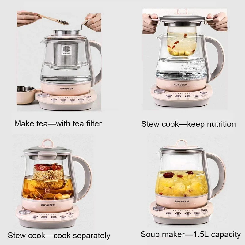 Buydeem K2693 Health Kettle | 1.5L | Pot-in-Pot | 9 Modes | Schott Glass | 110V