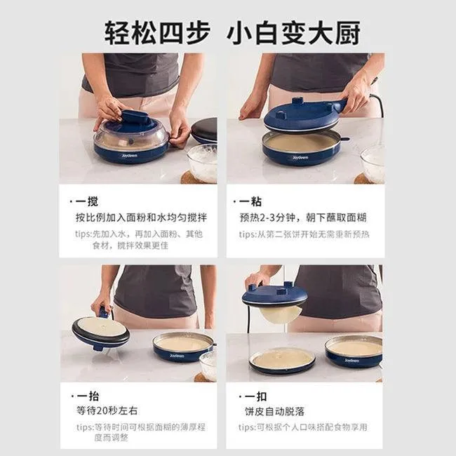Joydeem JD-9401B Pancake Maker | All-in-One Dough Kneading | 700W | E-Type Heating | Non-Stick | 110V