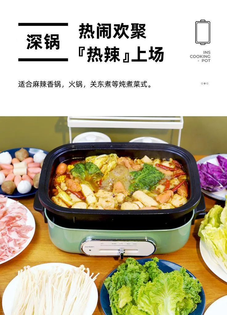 Joydeem IT-6099B Multi-Function Cooking Pot | 4L | 1200W | 4 Pans | Ceramic Non-Stick | ETL | Mint Green
