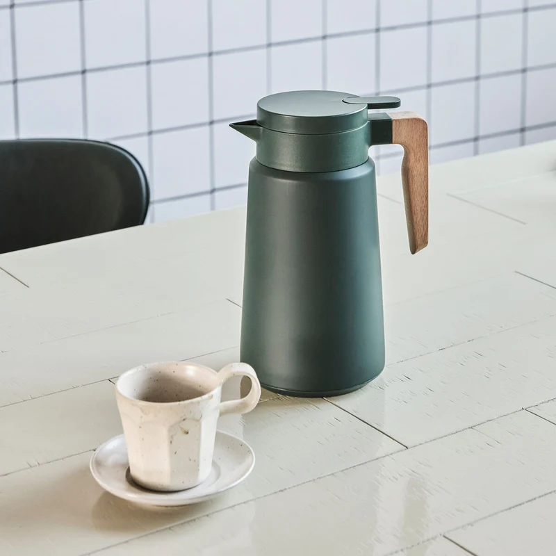 Thermos de table 1,8 L vert avec poignée en bois