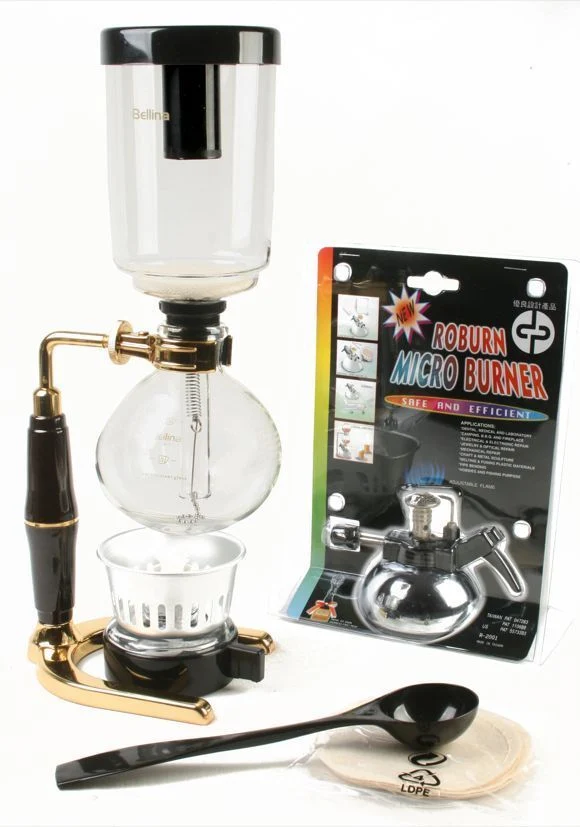 Bellina 2/3 Cup TC3-A GOLD Vacuum/Siphon Coffee Maker+Butane Burner Kit