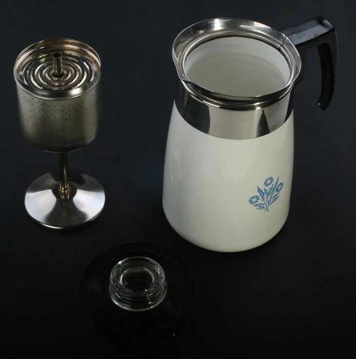 Corning Ware 6 Cup Enamelware Coffee Percolator VINTAGE Mint