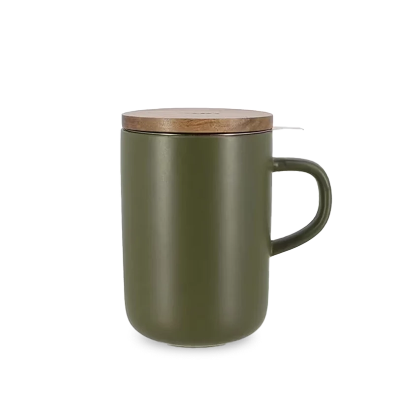Tisanière grès et couvercle bois - Kaki 48cl