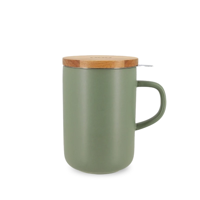 Tisanière grès et couvercle bois - Vert amande 48cl