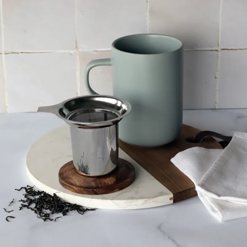 Tisanière grès et couvercle bois - Vert amande 48cl