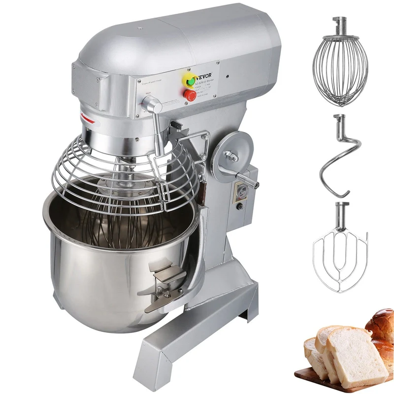 VEVOR Mélangeur de Patisserie Professionnel 1100W à 3 Vitesses Mélangeur Commercial Robot de Cuisine en Acier 30L avec Tige de Mélangeur de Protection Contre les Eclaboussures
