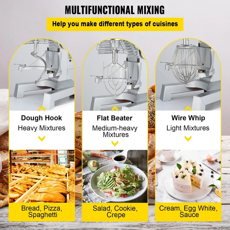 VEVOR Mélangeur de Patisserie Professionnel 1100W à 3 Vitesses Mélangeur Commercial Robot de Cuisine en Acier 30L avec Tige de Mélangeur de Protection Contre les Eclaboussures