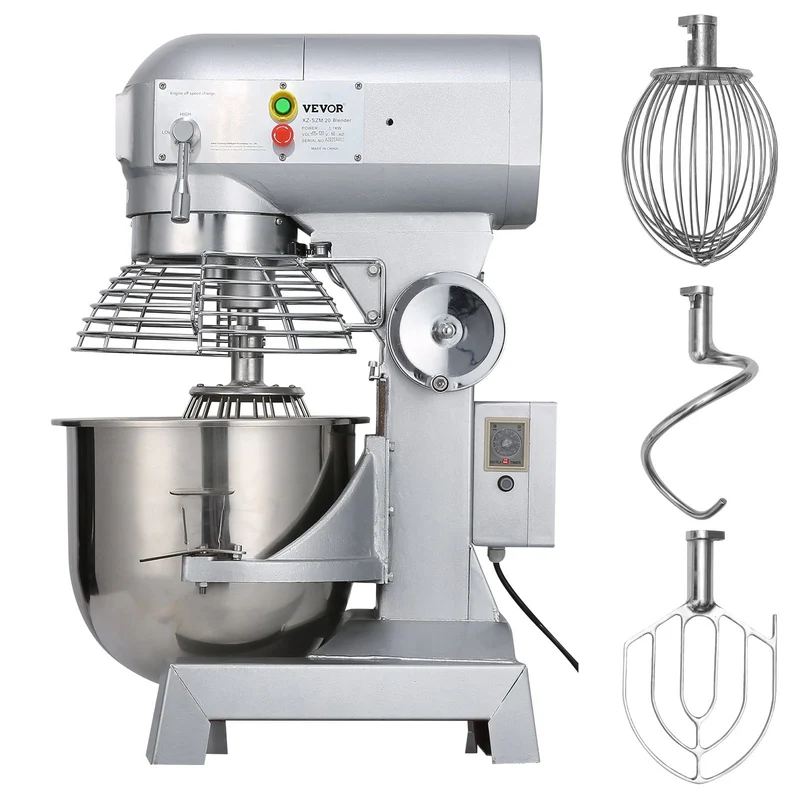VEVOR Mélangeur Alimentaire à 3 Vitesses réglables, Mélangeur de Patisserie, Coupeur/Mixeur de Nourriture en Acier inoxydable, pour mélanger la pate/la patisserie Dans les boulangeries/les restaurants
