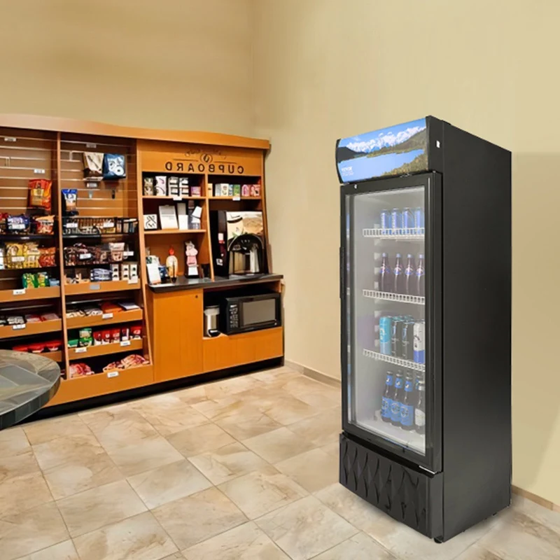 VEVOR Réfrigerateur à Boissons Commercial 195 L Frigo Vitrine Température 0-10 ℃Armoire à Boisson Réfrigérée avec 3 Étagères Réglables et Caisson Lumineux Personnalisable pour Magasin Supermarché Bar