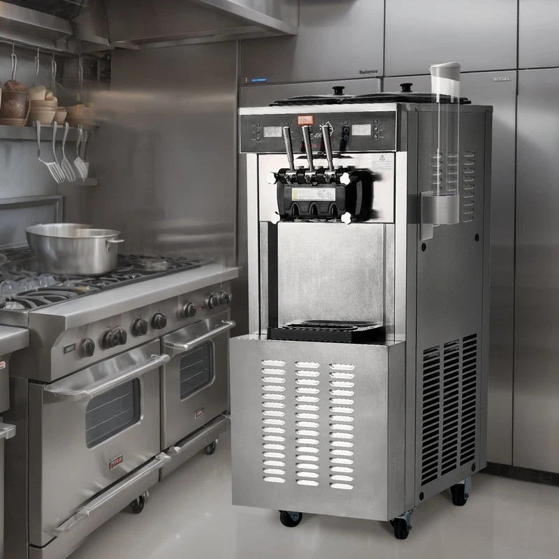 VEVOR Machine à Crème Glacée Commerciale 34-44 L/h 1850 W 3 Saveurs, Machine à Glace Italienne Trémie 2x9 L, Panneau LED, Utilisation à Un Seul Cylindre Disponible, Réfrigération de Nuit, Snack-Bar