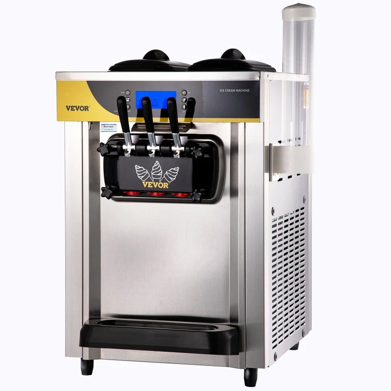 VEVOR Machine à Crème Glacée Molle 22-30L/h Machine à Glace Italienne Commerciale Trémie 6L Sorbetière Glace à l’Italienne Pré-Réfrigération 3 Saveurs Nettoyage en Un Clic Sundae Yaourt Café Snack-Bar