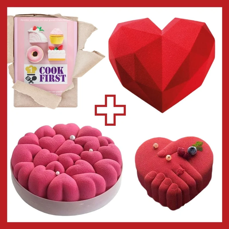 Lot de 3 Moules Saint Valentin + Livre Recettes Offert