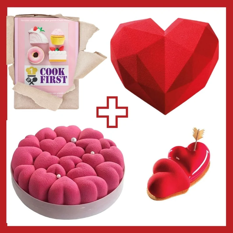 Lot de 3 Moules Saint Valentin + Livre Recettes Offert
