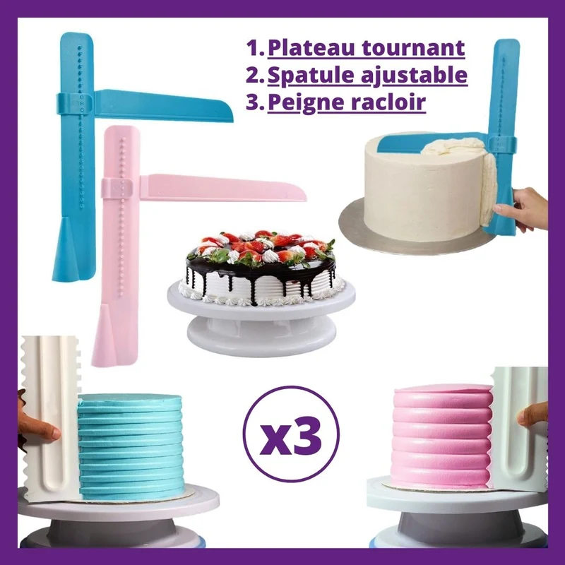 KIT plateau tournant + spatule ajustable + peigne racloir