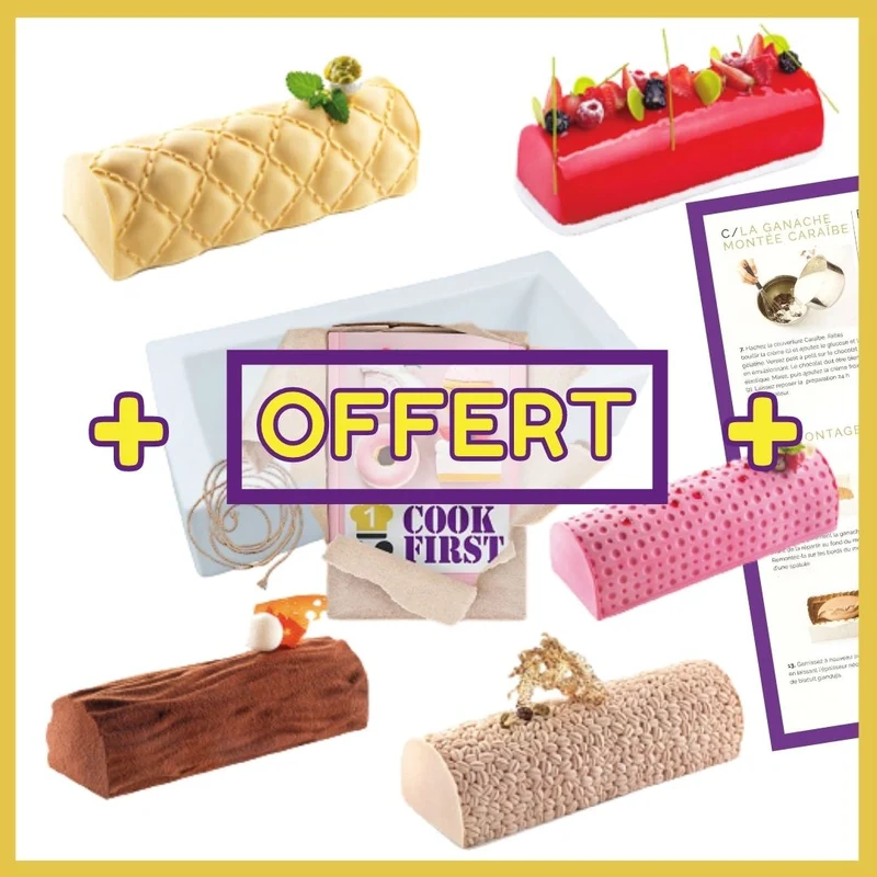 NOEL Lot de 5 Moules Bûches de Noël + Livre Recettes Spécial Bûches Offert