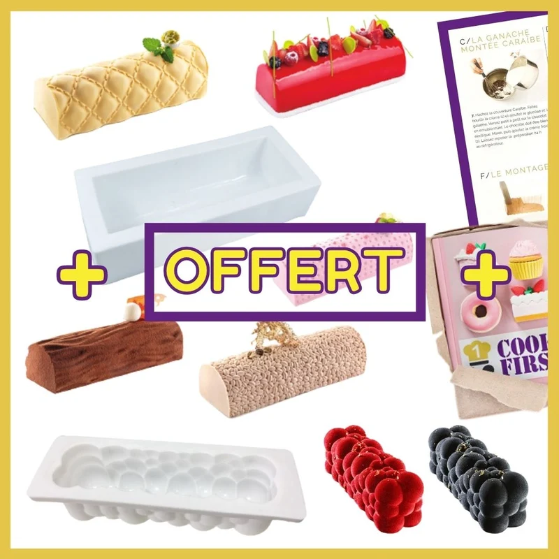 NOEL Lot de 5 Moules Bûches de Noël + Moule Atomic + Livre Recettes Spécial Bûches Offert